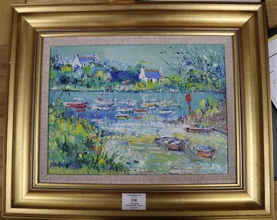 § Yolande Ardissone (1927-),oil on canvas, Bateaux a Meriex, signed, Omell Gallery label verso, 23 x 32cm.